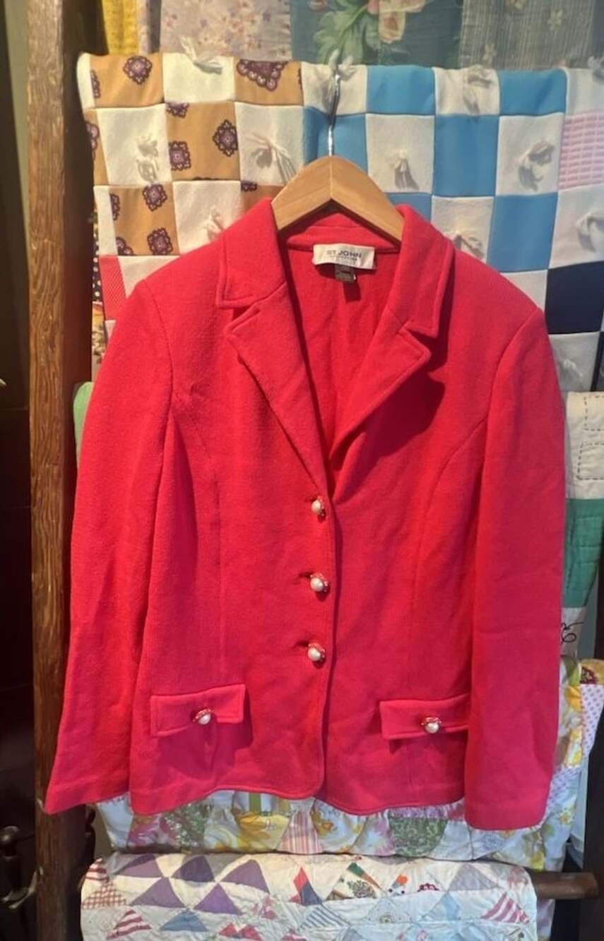 St John Collection Pink Wool Pearl Button Jacket Blazer Size 4